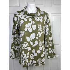 Denim & Co Active Sweatshirt Women's Green Pullover Long Sleeve Floral Medium